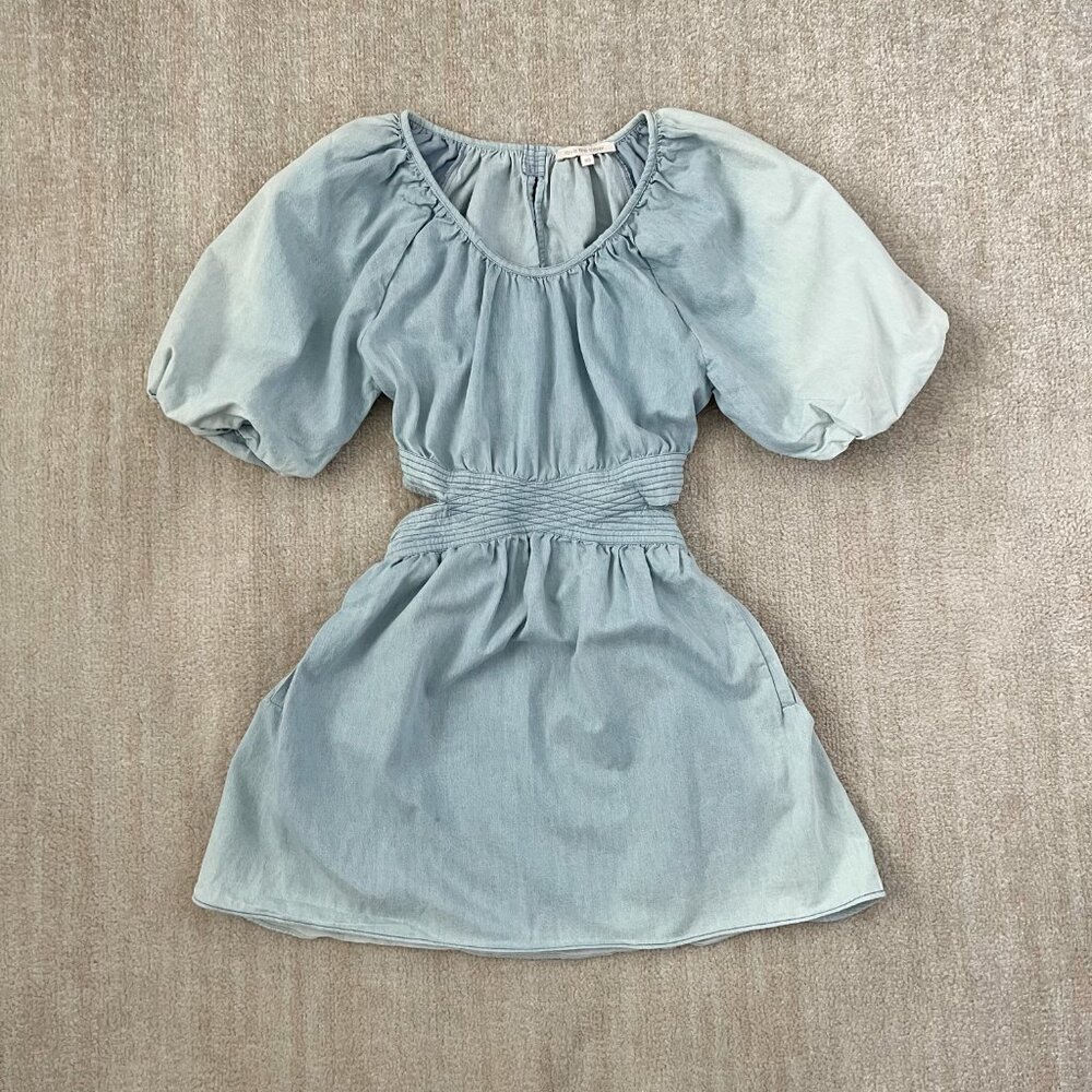 Anthropologie Love the Label Blue Cotton Chambray Denim Boho Mini Dress XS